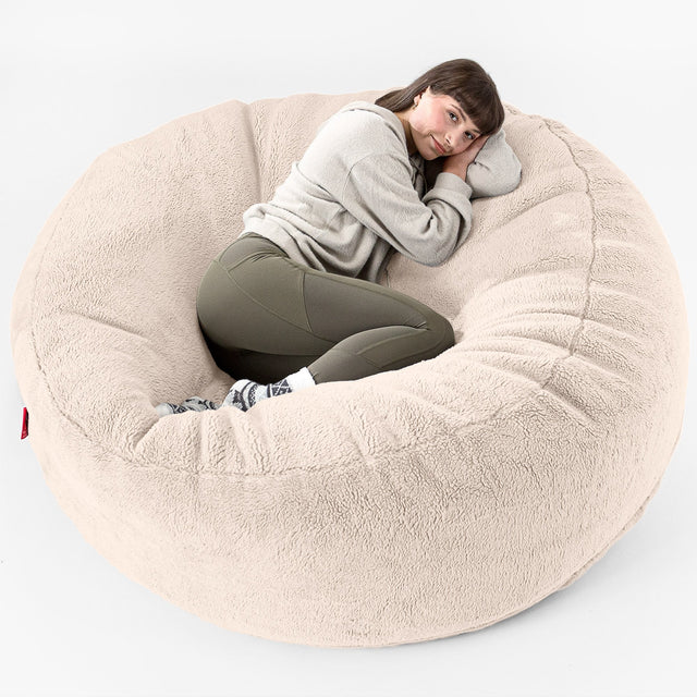 Kæmpe Sækkestol Sofa XXL 'Mega Mammut' - Korthåret Imiteret Pels Cremefarvet 01