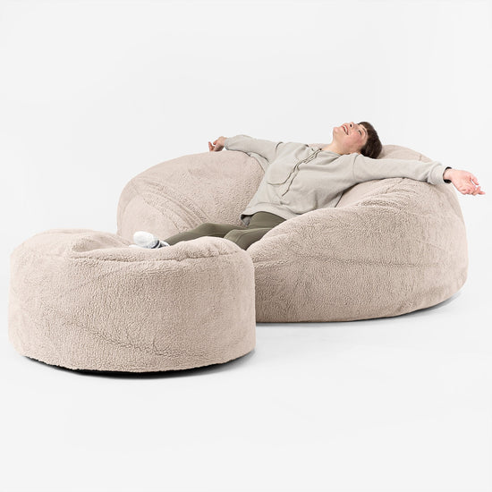 Kæmpe Sækkestol Sofa XXL 'Mega Mammut' - Korthåret Imiteret Pels Mink 02
