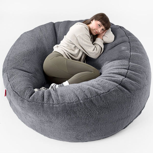 Kæmpe Sækkestol Sofa XXL 'Mega Mammut' - Korthåret Imiteret Pels Mørkegrå 01