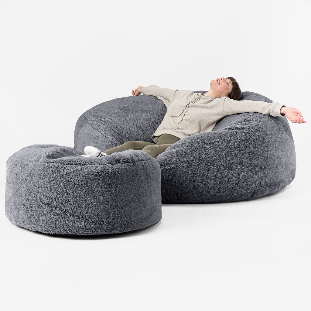 Kæmpe Sækkestol Sofa XXL 'Mega Mammut' - Korthåret Imiteret Pels Mørkegrå 02
