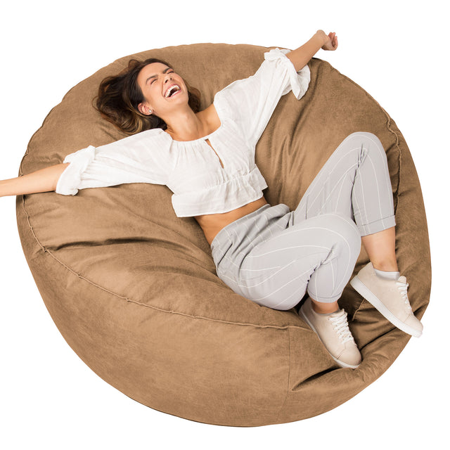 Kæmpe Sækkestol Sofa XXL 'Mega Mammut' - Nødstedte Læder Lysebrun 01