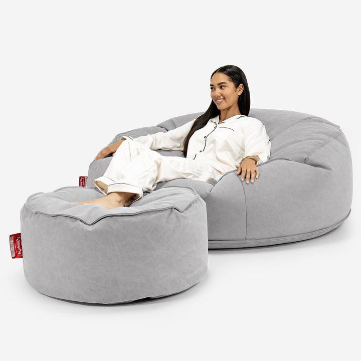 Kæmpe Sækkestol Sofa XXL 'Mega Mammut' - Stonewashed denim Grå 02