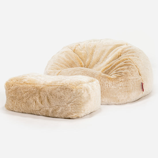 Klassisk Sækkestol Sofa - Falsk Pels Hvid 02