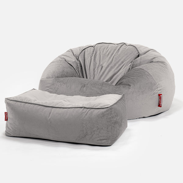Klassisk Sækkestol Sofa - Fløjl Sølv 01