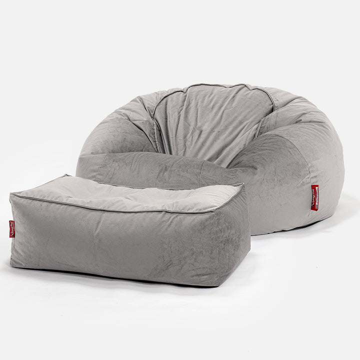 Klassisk Sækkestol Sofa - Fløjl Sølv 02