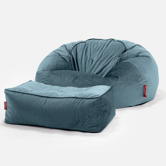 Klassisk Sækkestol Sofa - Fløjl Turkis Blå 02