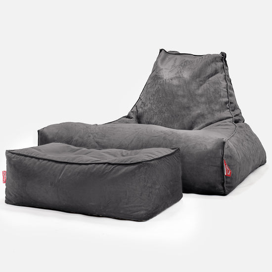 Lounge Sækkestol Sofa XXL - Fløjl Grafit Grå 02