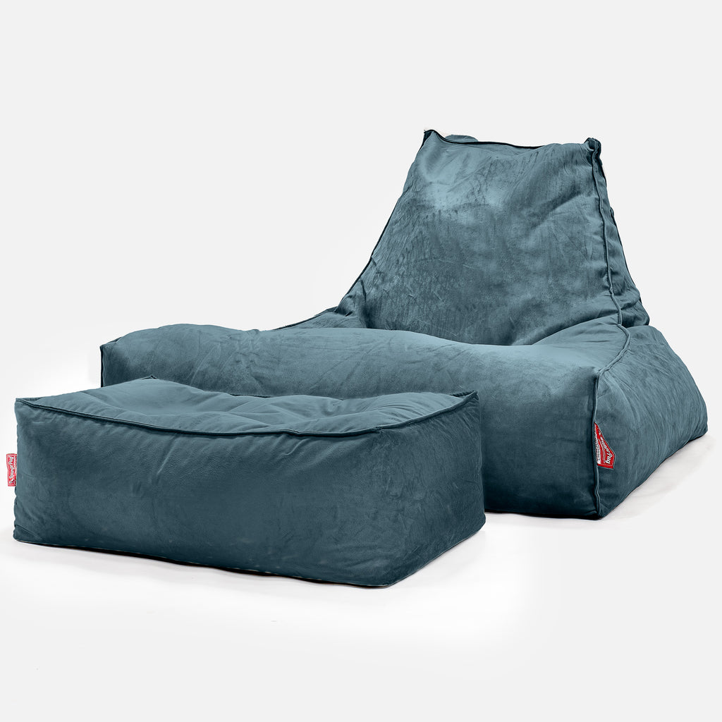 Lounge Sækkestol Sofa XXL - Fløjl Turkis Blå 02