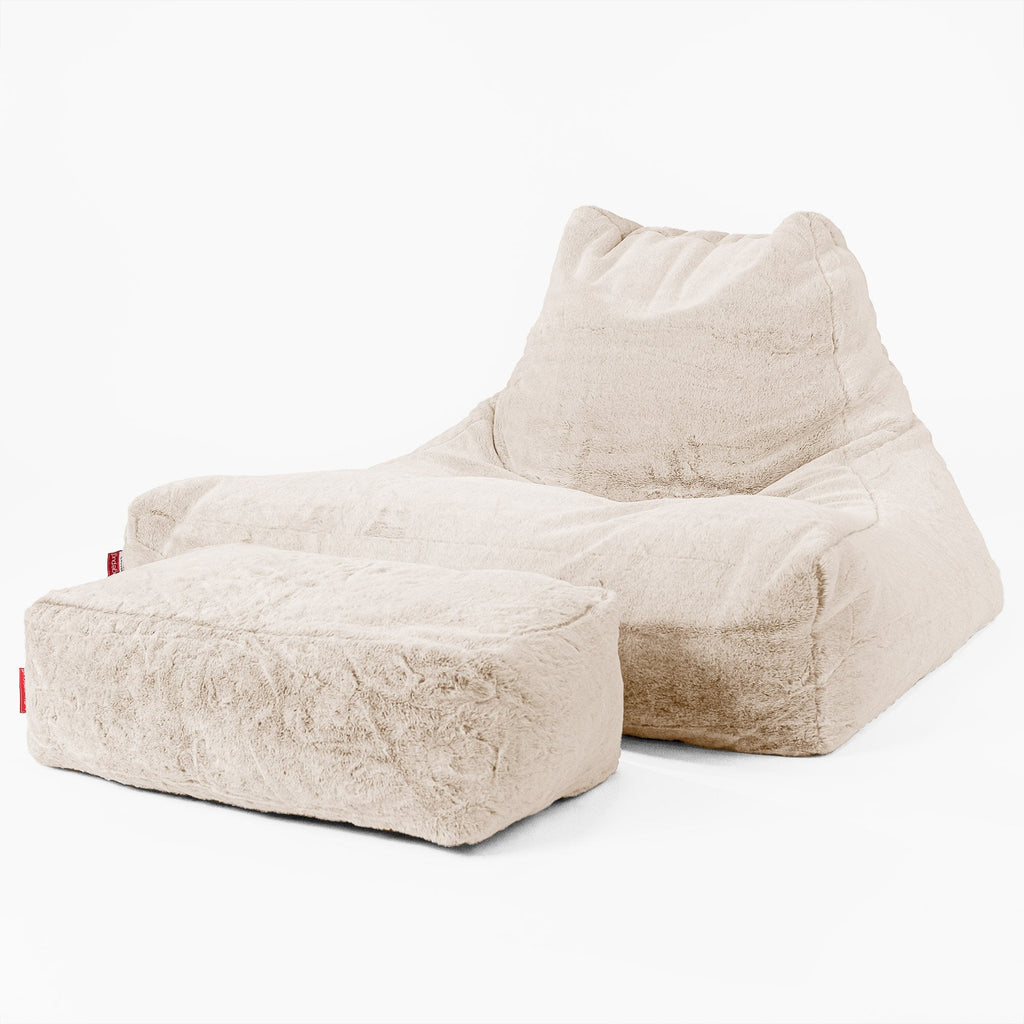 Lounge Sækkestol Sofa XXL - Imiteret Kaninpels Hvid 02