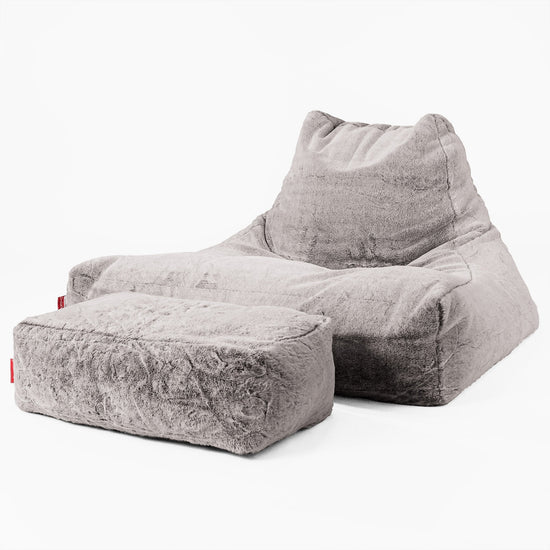 Lounge Sækkestol Sofa XXL - Imiteret Kaninpels Lysegrå 02