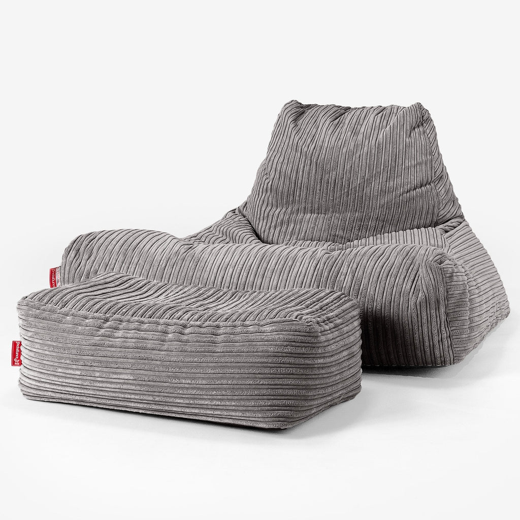 Lounge Sækkestol Sofa XXL - Klassisk Jernbanefløjl Grafit Grå 02