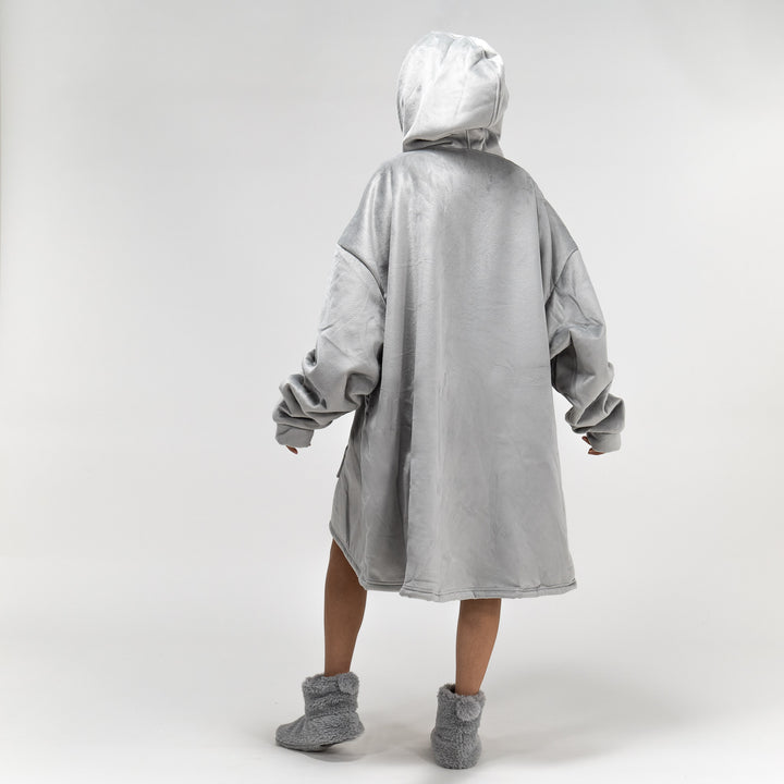 Oversized Hoodie-tæppe som Sweatshirt med Lynlås til Voksne - Minky Grå 03