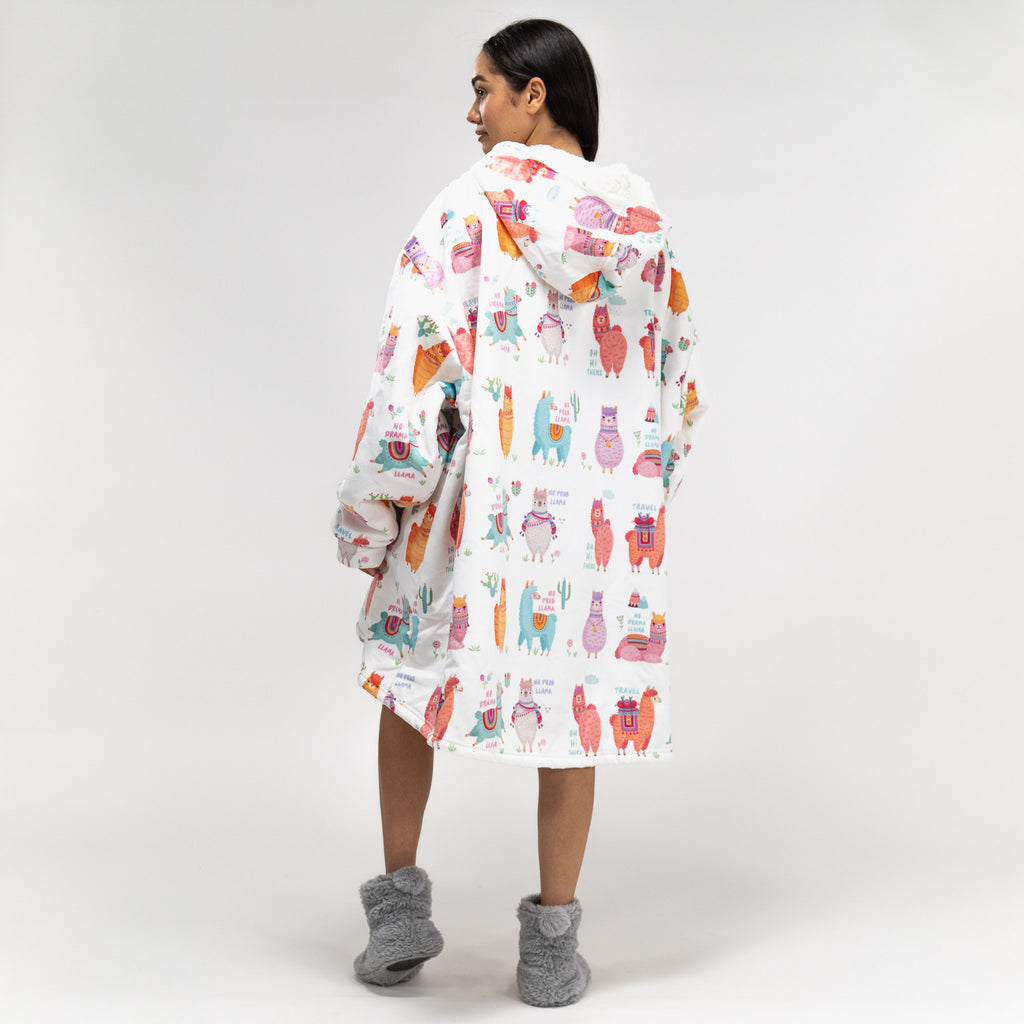 Oversized Hoodie-tæppe som Sweatshirt med Lynlås til Voksne - Minky Llama 03
