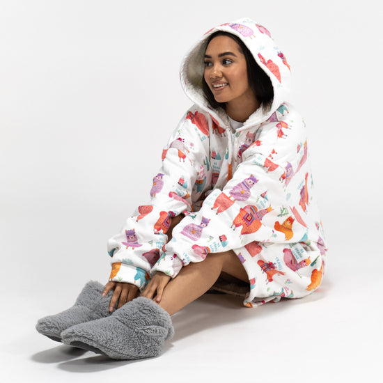 Oversized Hoodie-tæppe som Sweatshirt med Lynlås til Voksne - Minky Llama 04