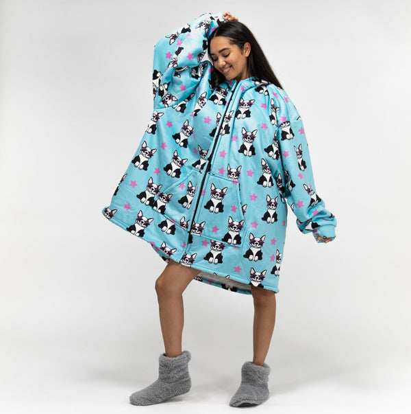 Oversized Hoodie-tæppe som Sweatshirt med Lynlås til Voksne - Minky Mops 01