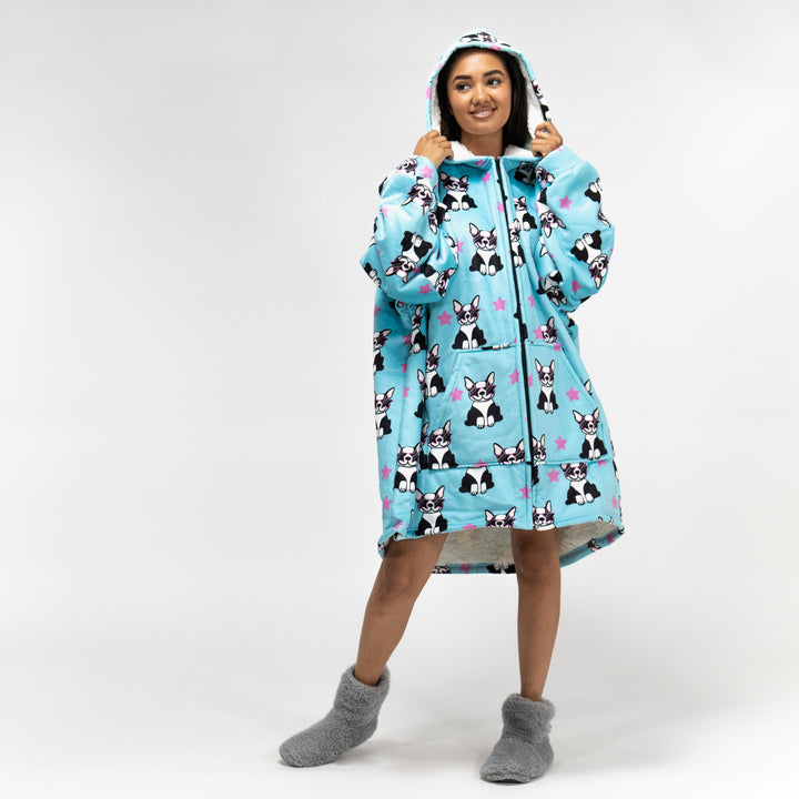 Oversized Hoodie-tæppe som Sweatshirt med Lynlås til Voksne - Minky Mops 02