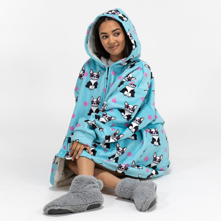 Oversized Hoodie-tæppe som Sweatshirt med Lynlås til Voksne - Minky Mops 04