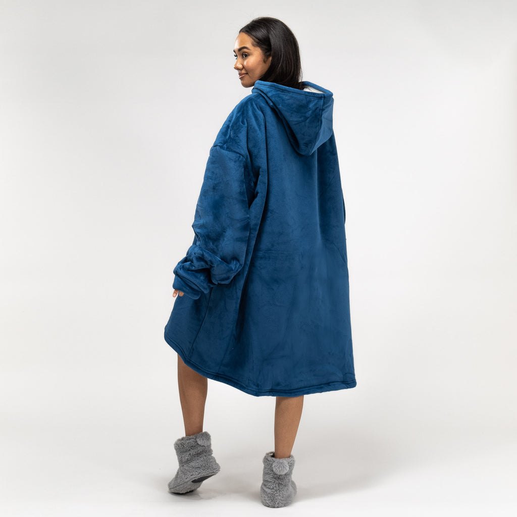 Oversized Hoodie-tæppe som Sweatshirt med Lynlås til Voksne - Minky Mørkeblå 03