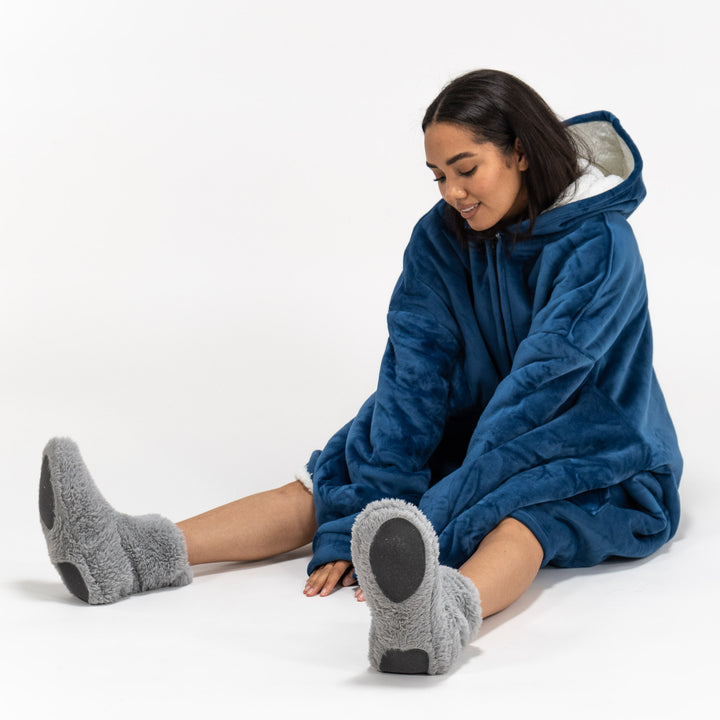 Oversized Hoodie-tæppe som Sweatshirt med Lynlås til Voksne - Minky Mørkeblå 04