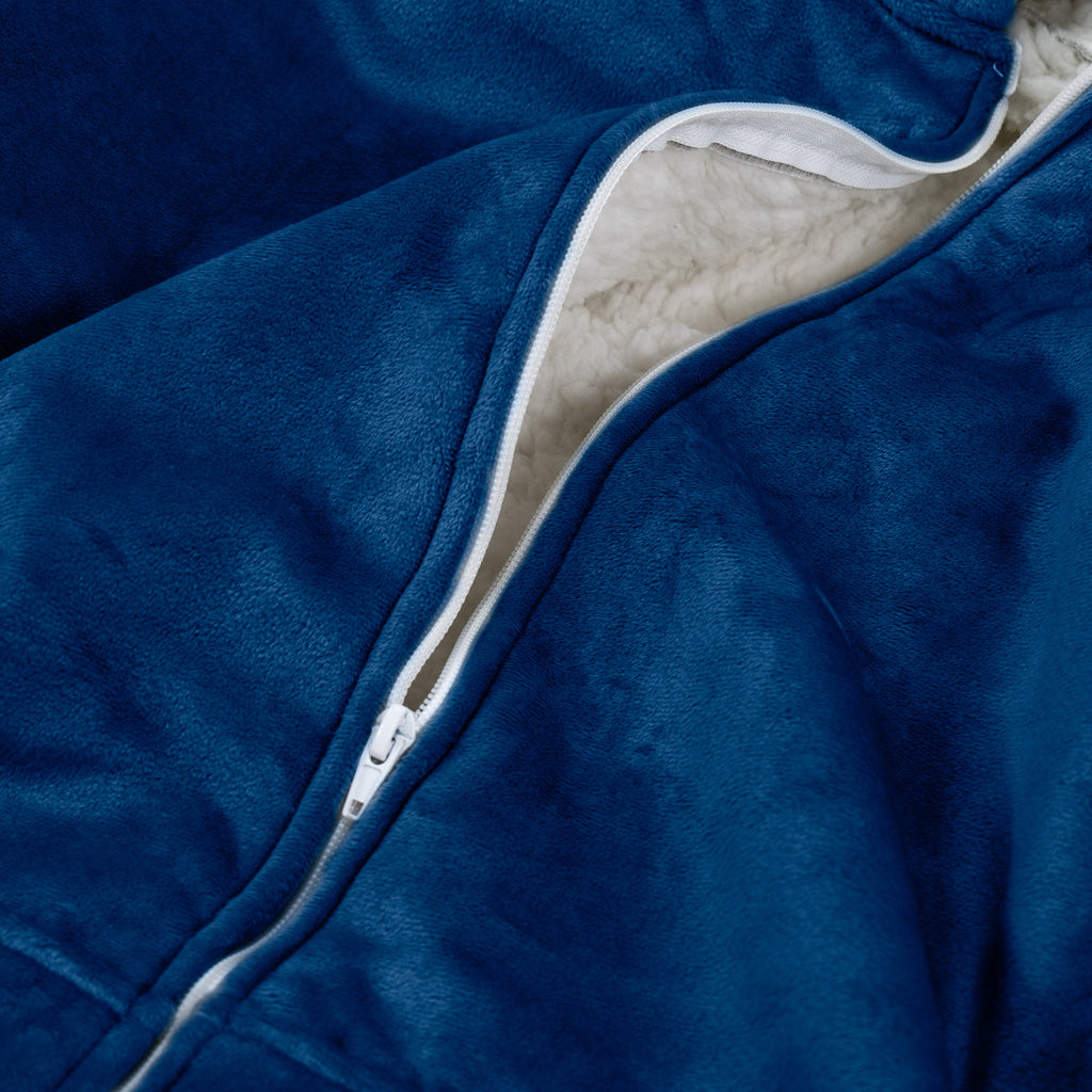 Oversized Hoodie-tæppe som Sweatshirt med Lynlås til Voksne - Minky Mørkeblå 05