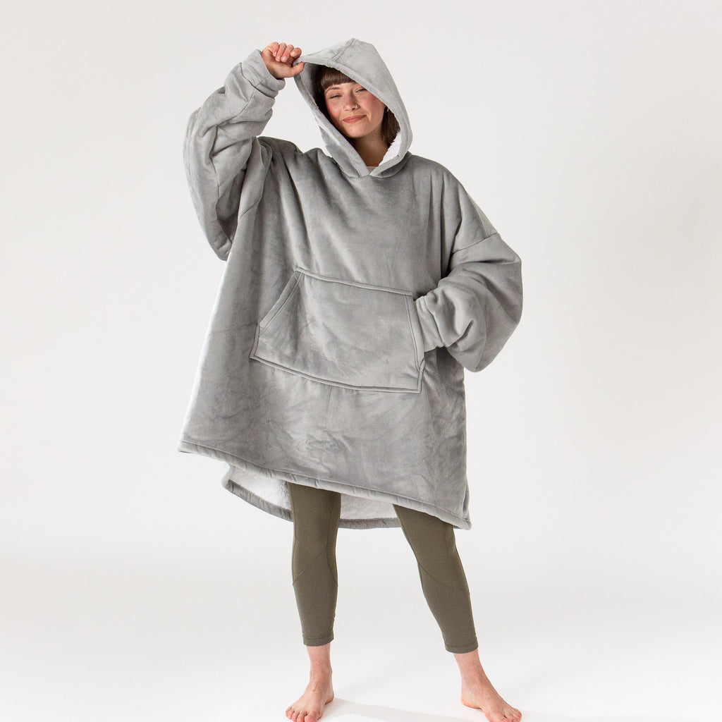Oversized Hoodie-tæppe som Sweatshirt til Voksne - Minky Grå 01