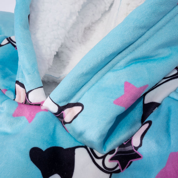 Oversized Hoodie-tæppe som Sweatshirt til Voksne - Minky Mops Fabric Close-up Image