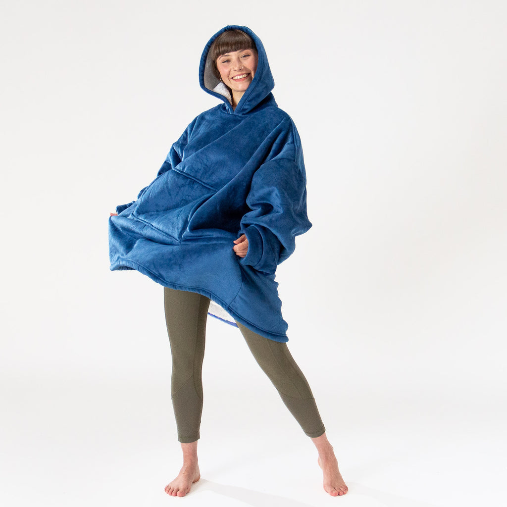 Oversized Hoodie-tæppe som Sweatshirt til Voksne - Minky Mørkeblå 01