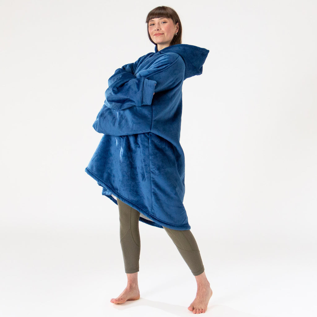 Oversized Hoodie-tæppe som Sweatshirt til Voksne - Minky Mørkeblå 02