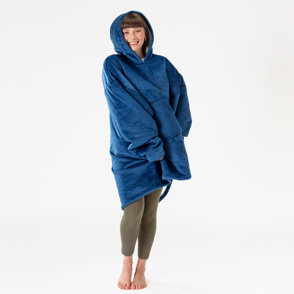 Oversized Hoodie-tæppe som Sweatshirt til Voksne - Minky Mørkeblå 03