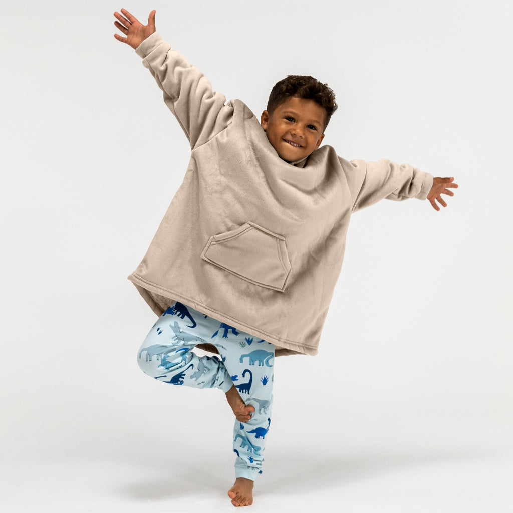Oversized Hoodie-tæppe som Sweatshirt til Børn - Minky Cremefarvet / Mink 02