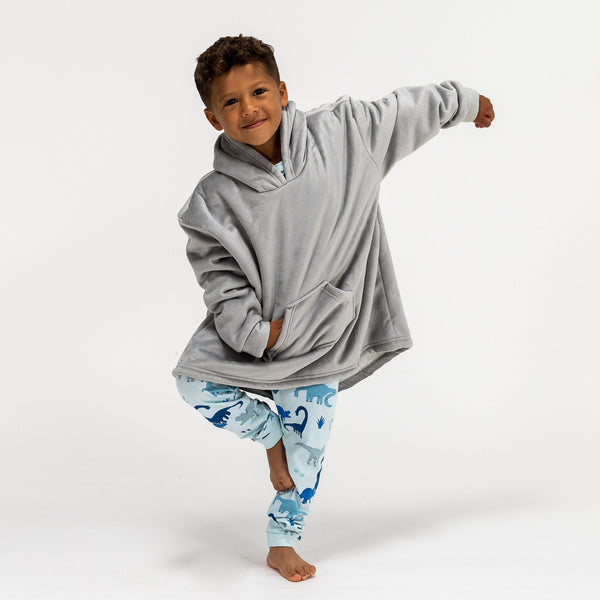 Oversized Hoodie-tæppe som Sweatshirt til Børn - Minky Grå 01