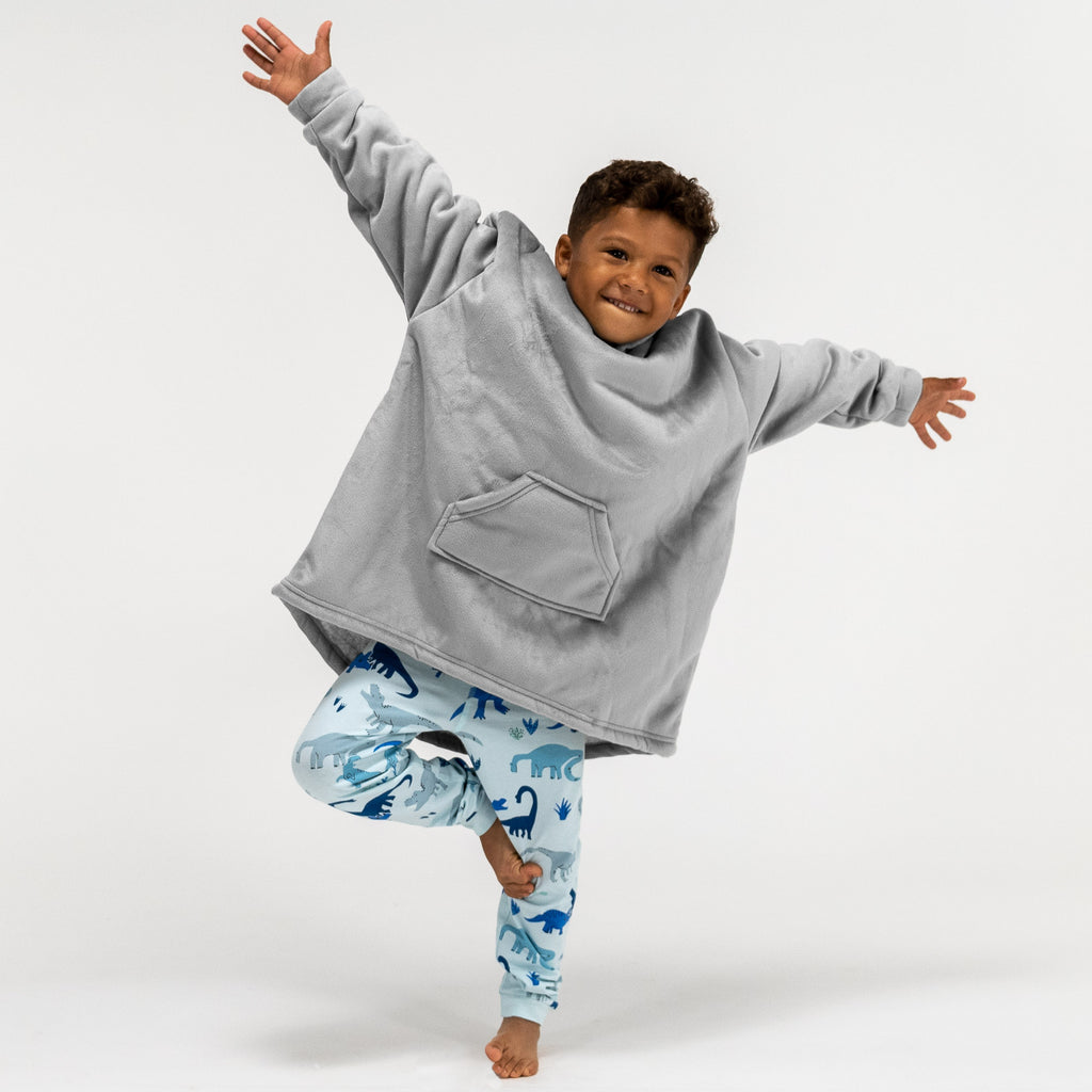 Oversized Hoodie-tæppe som Sweatshirt til Børn - Minky Grå 02