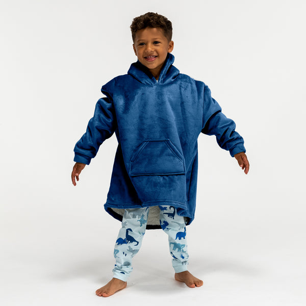 Oversized Hoodie-tæppe som Sweatshirt til Børn - Minky Mørkeblå 01