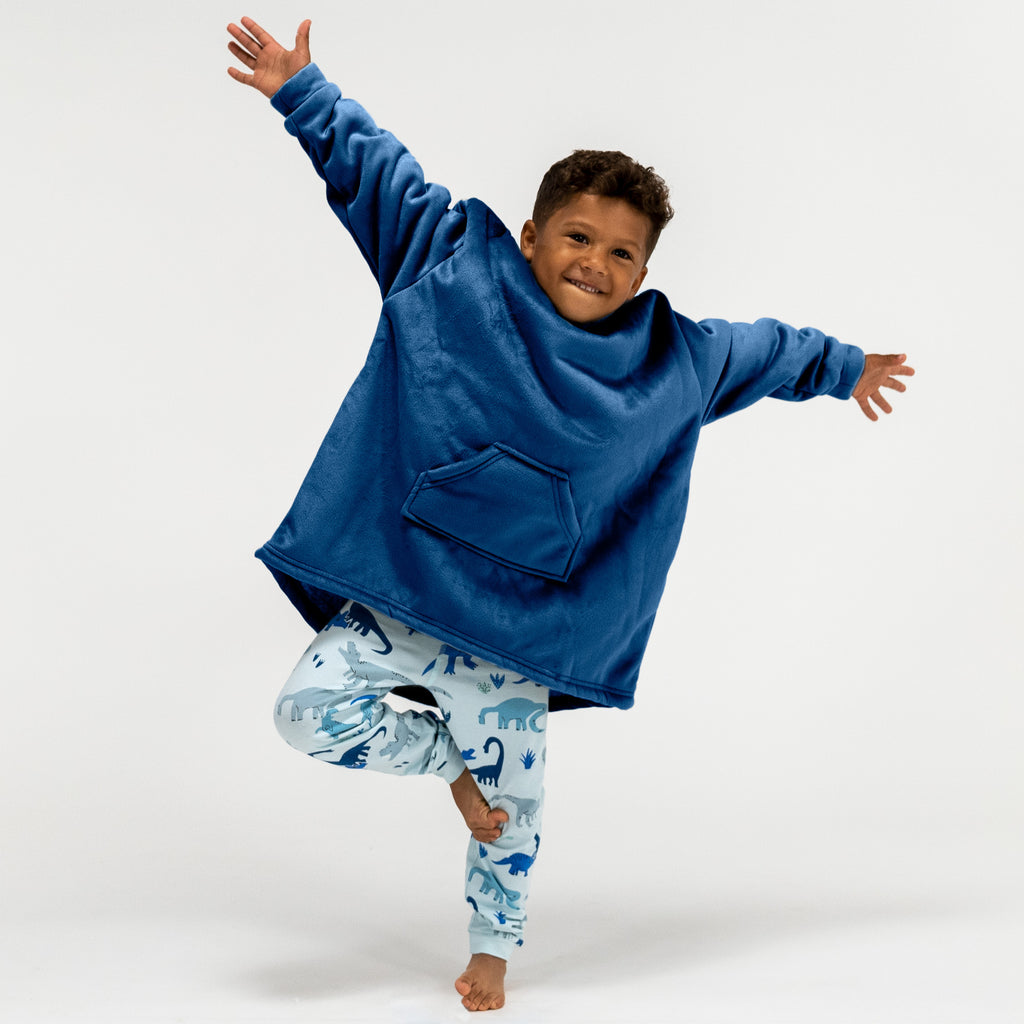Oversized Hoodie-tæppe som Sweatshirt til Børn - Minky Mørkeblå 02