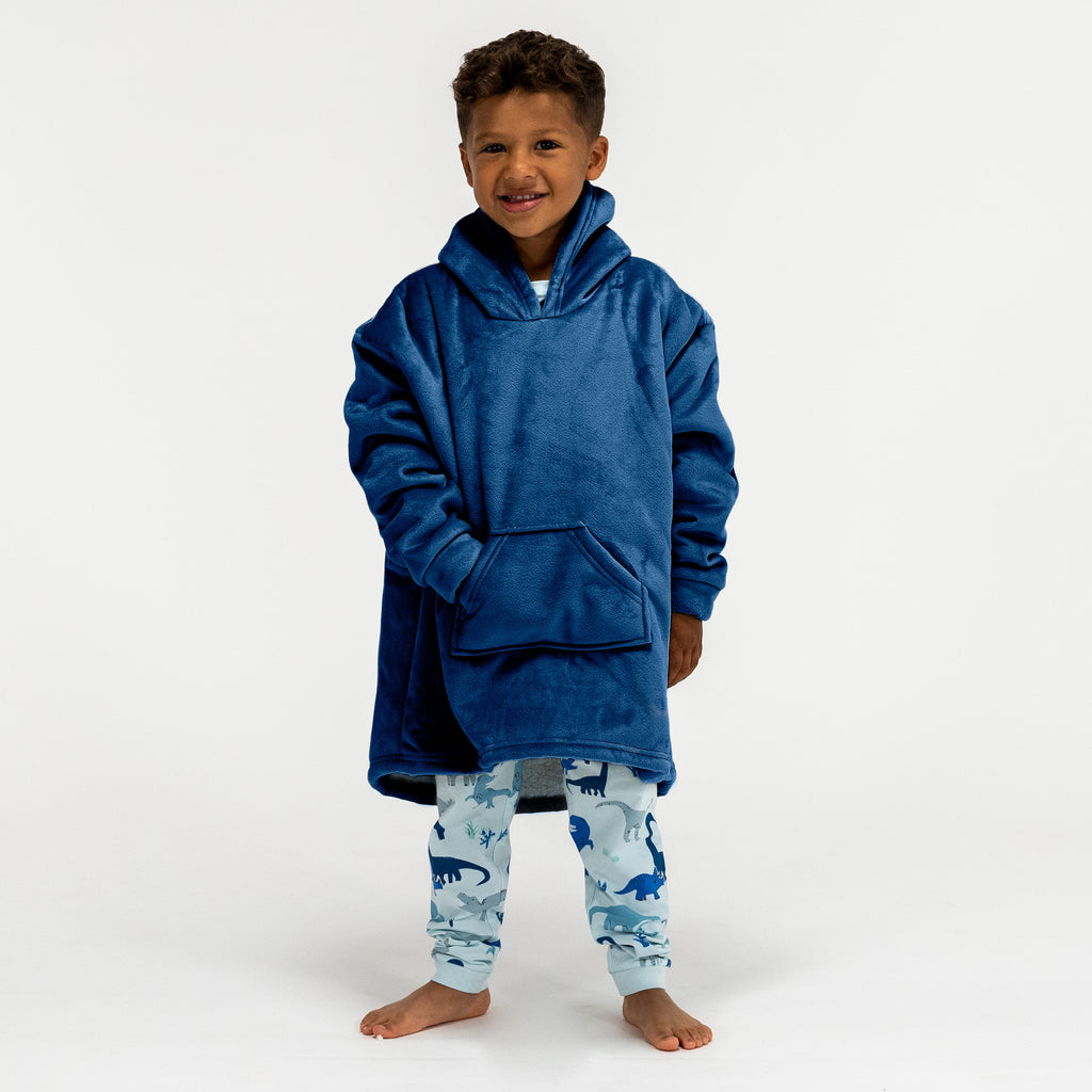 Oversized Hoodie-tæppe som Sweatshirt til Børn - Minky Mørkeblå 03