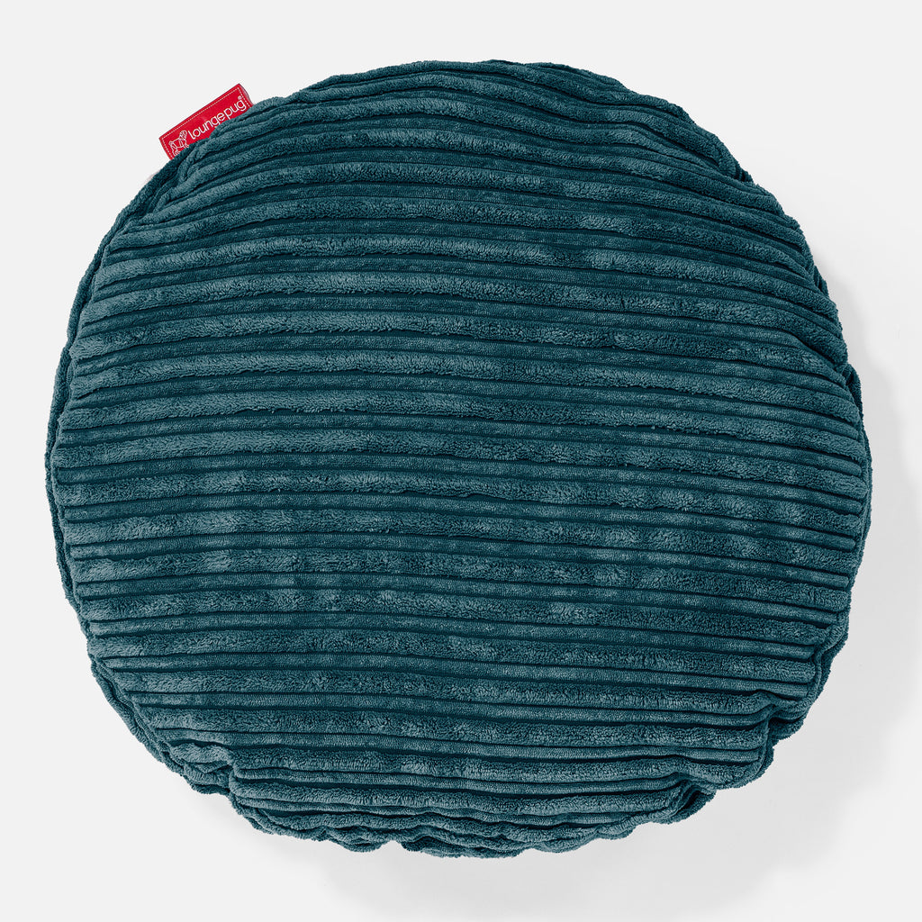 Rund Pude 50cm - Klassisk Jernbanefløjl Turkis 01