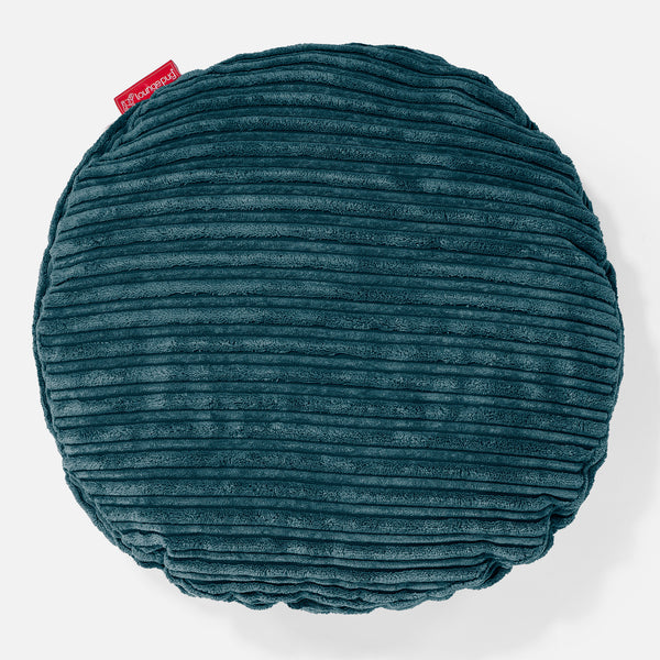 Rund Pude 50cm - Klassisk Jernbanefløjl Turkis 01