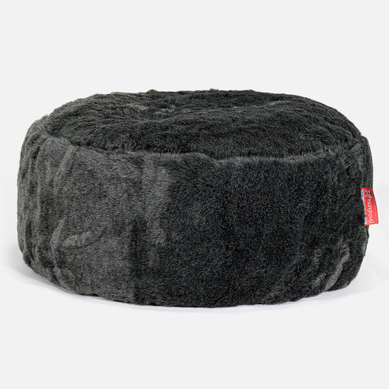 Rund Puf - Falsk Pels Sort 01