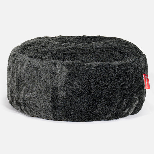 Rund Puf - Falsk Pels Sort 01