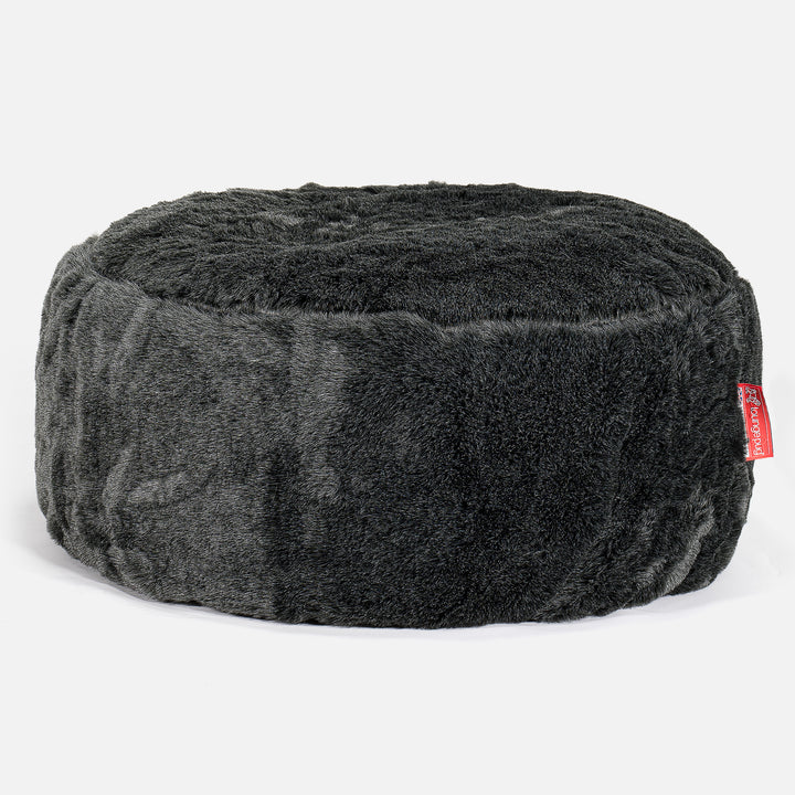 Rund Puf - Falsk Pels Sort 01
