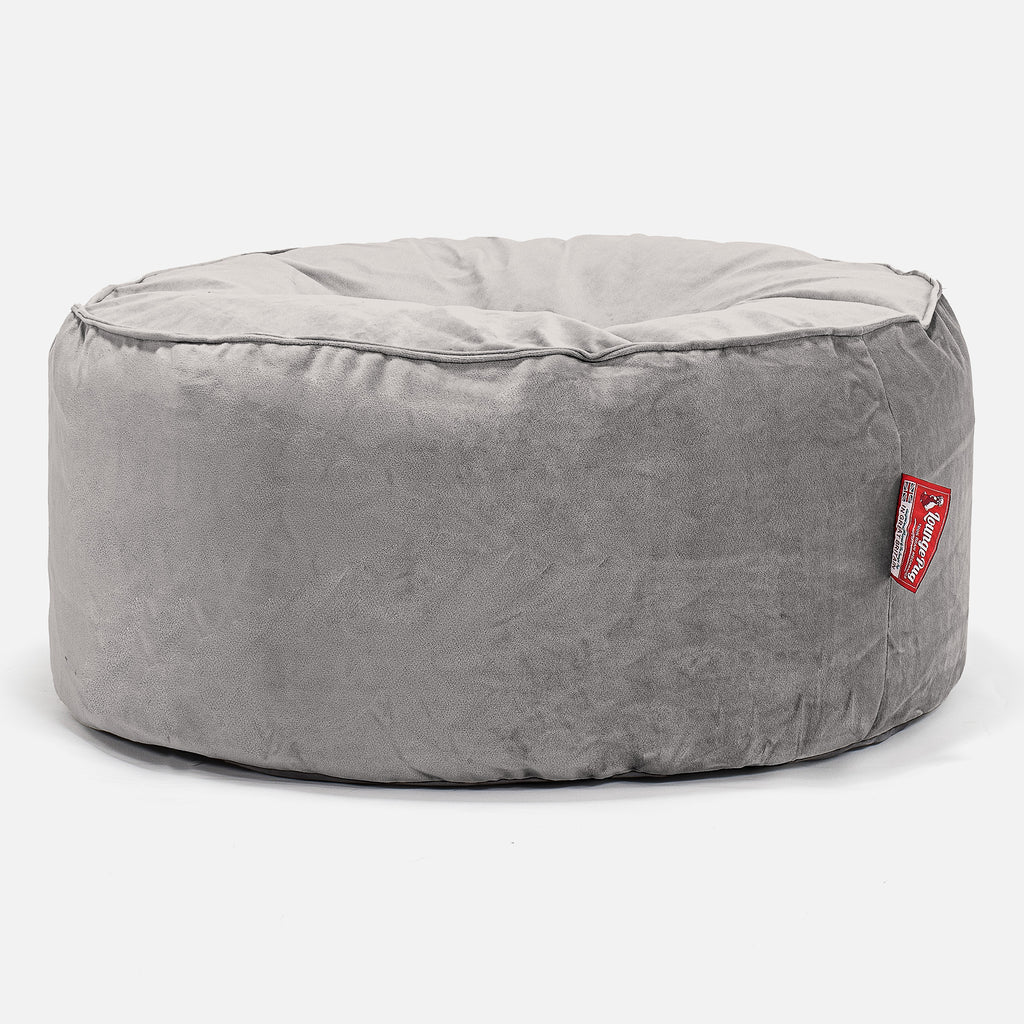 Rund Puf - Fløjl Sølv 01