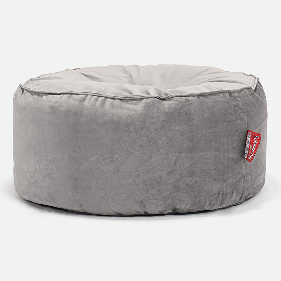 Rund Puf - Fløjl Sølv 01