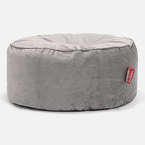 Rund Puf - Fløjl Sølv 01
