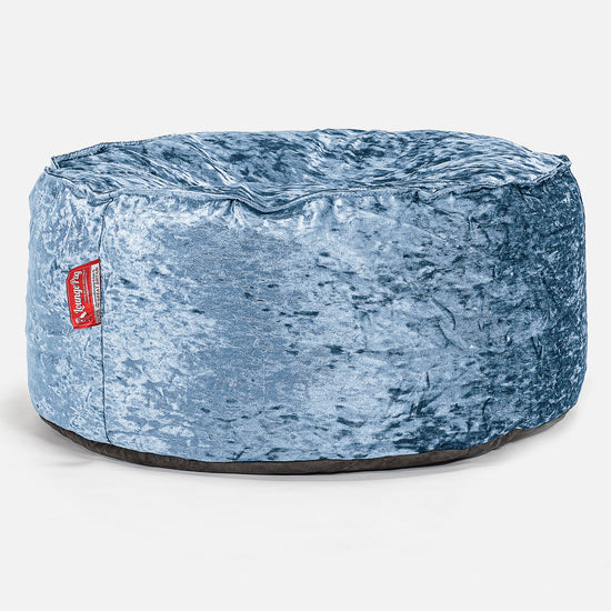 Rund Puf - Vintage-fløjl Turkis Blå 01