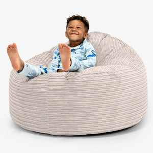 Snuggle Kæmpe Sækkestol til Børn 3-8 år - Klassisk Jernbanefløjl Elfenben
