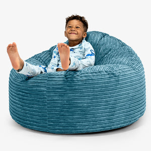 Snuggle Kæmpe Sækkestol til Børn 3-8 år - Klassisk Jernbanefløjl Turkis Blå