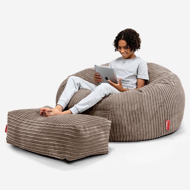 Sofasækkestol til Børn 6-14 år - Klassisk Jernbanefløjl Mokka Brun 01