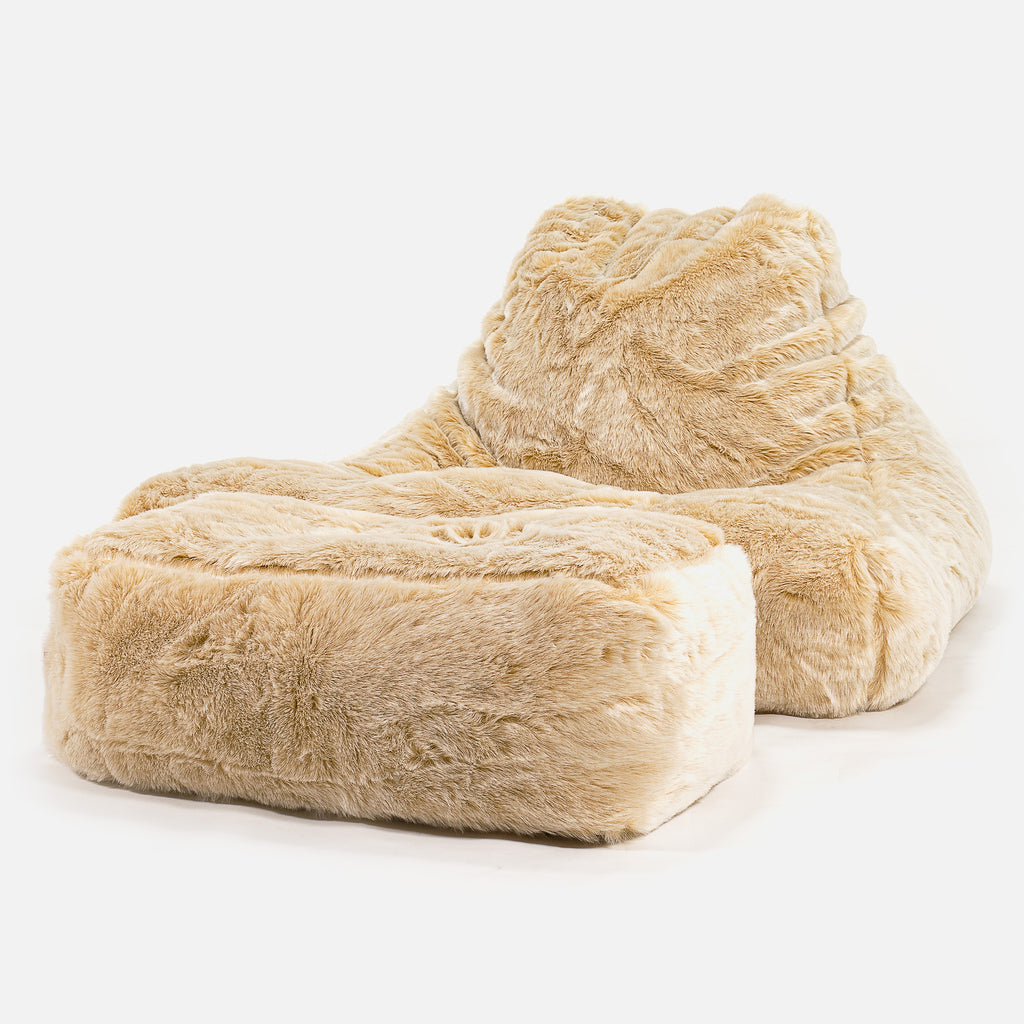 Lounge Sækkestol Sofa XXL - Falsk Pels Hvid 02