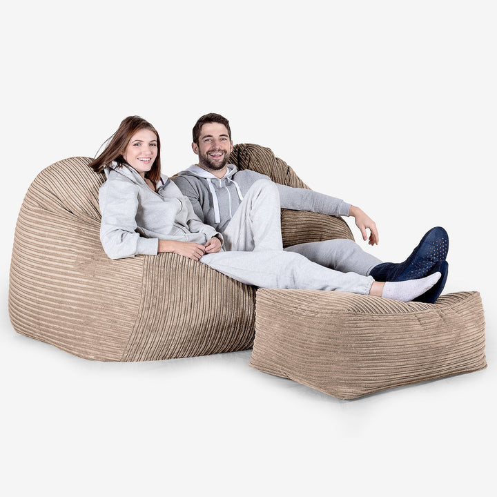 Stor Sækkestol Sofa - Klassisk Jernbanefløjl Sand 03