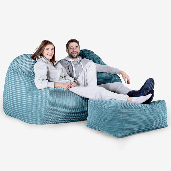 Stor Sækkestol Sofa - Klassisk Jernbanefløjl Turkis Blå 03